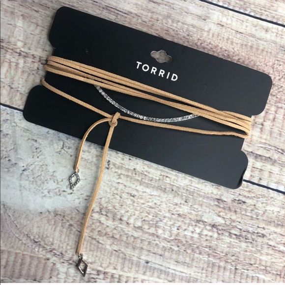 Torrid Tan Faux Suede Rhinestone Wrap Choker